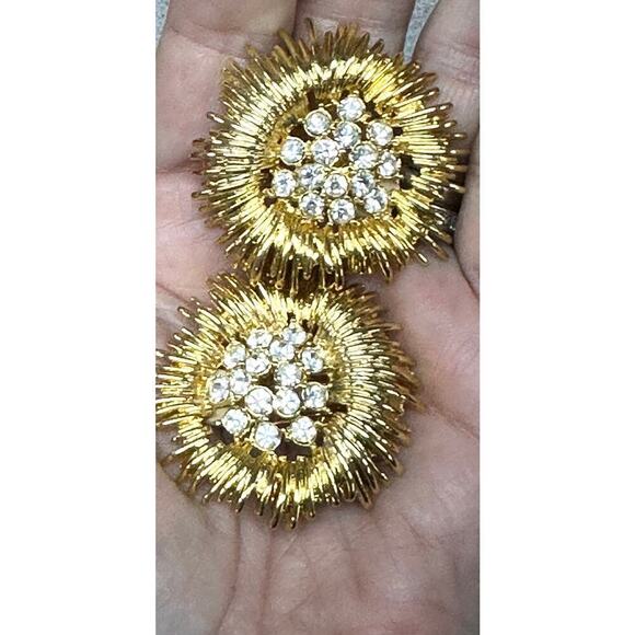 RARE Massive LES BERNARD Signed Anemone FLOWER 2” Modernist Earrings Couture - Picture 6 of 6
